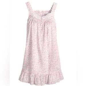 NWT Eileen West Sleeveless Short Nightgown L Gown White Pink Cotton Lawn